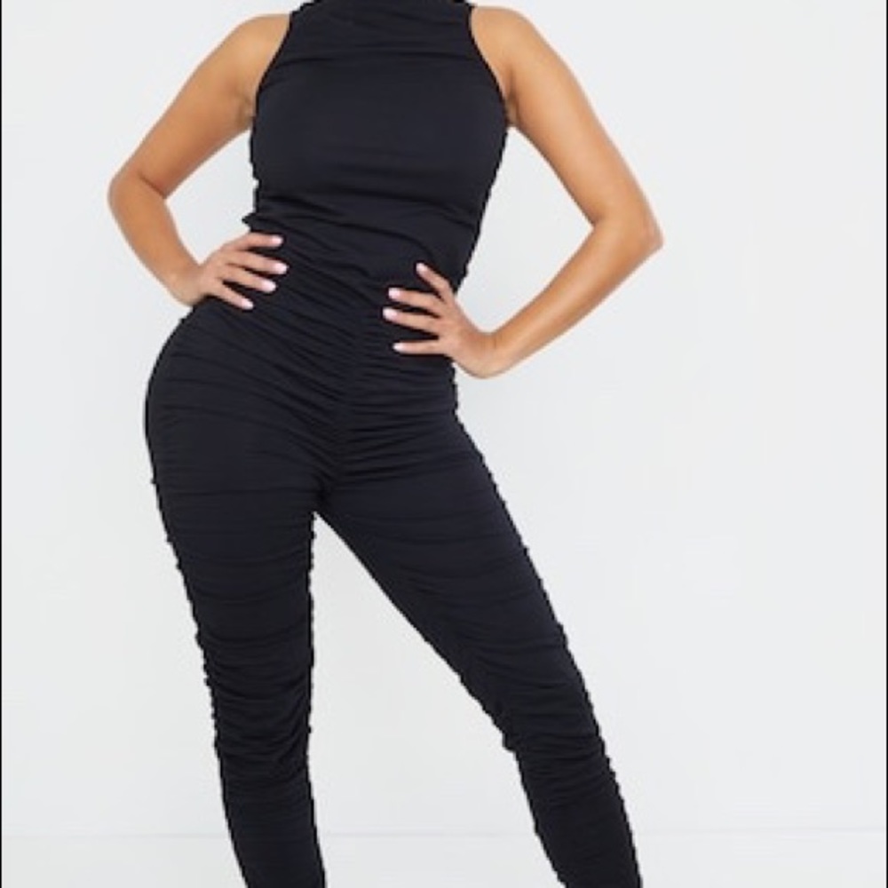 Pretty little thing Ruched leg jumpsuit in black